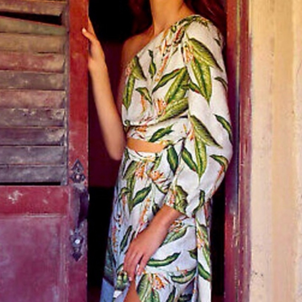 BCBGMAXAZRIA BIRD OF PARADISE CROPPED TOP